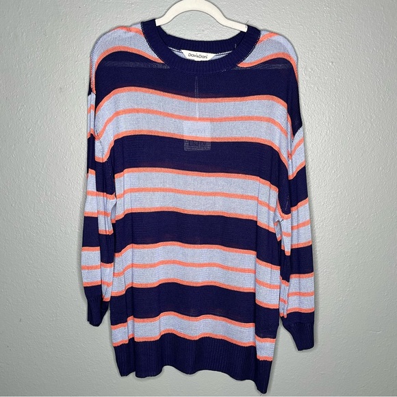 25. Women's Oversized Multi Colored Striped Lightweight Sheer Sweater - Picture 1 of 6